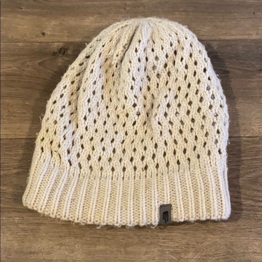 Cream north face woman’s beanie